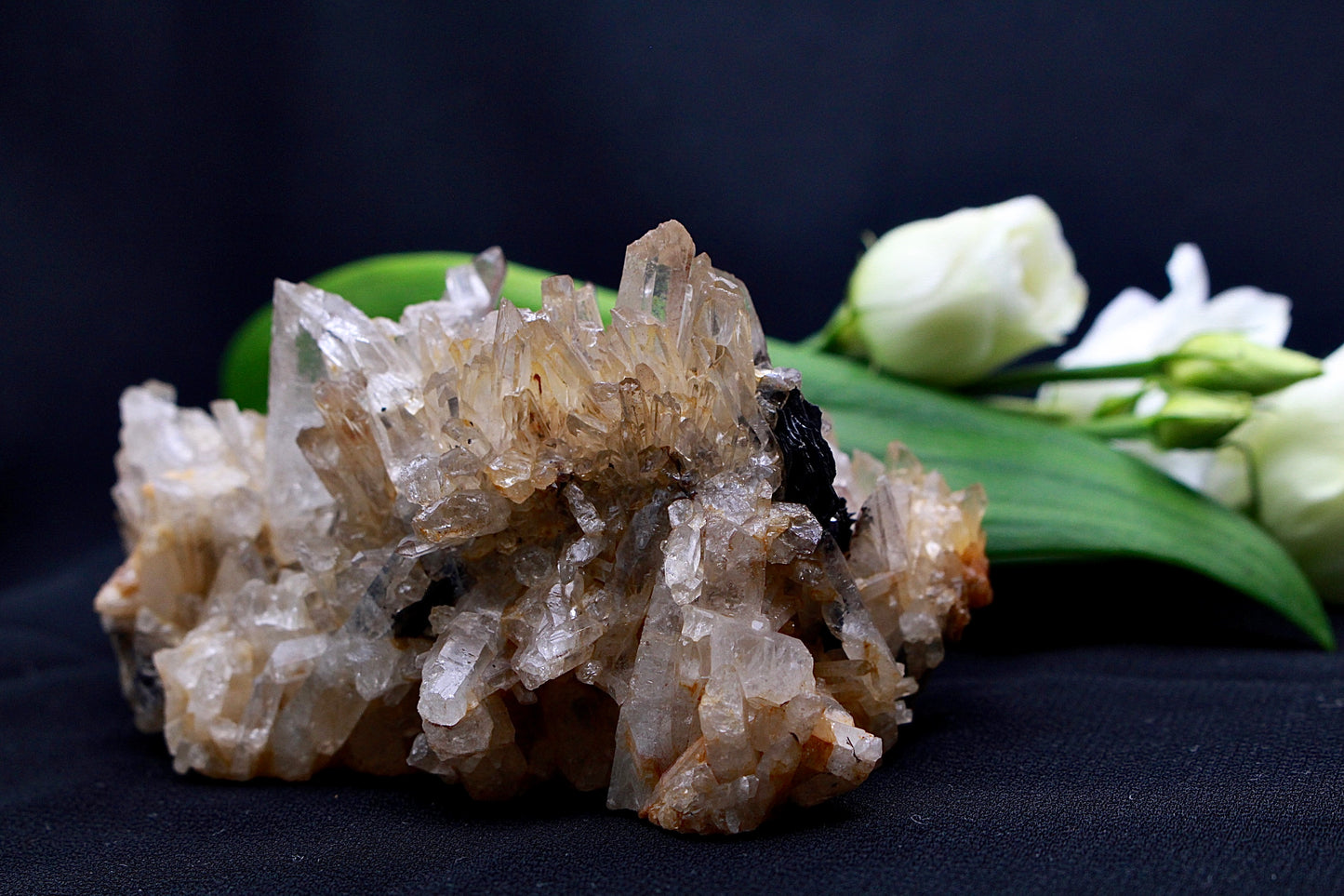 Bergkristall mit Hämatit Rose