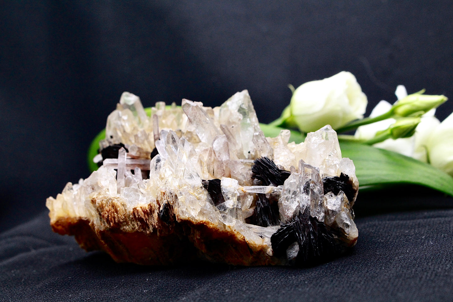 Bergkristall mit Hämatit Rose